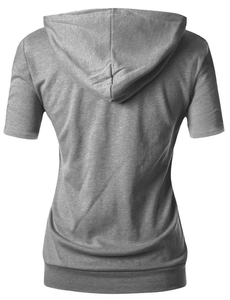 GIVON Womens Slim Fit Zip Up Hoodie Short Sleeve Thin Jacket Full Zip Sweatshirt with Plus Size / DCF207-GREY-L - Image 3